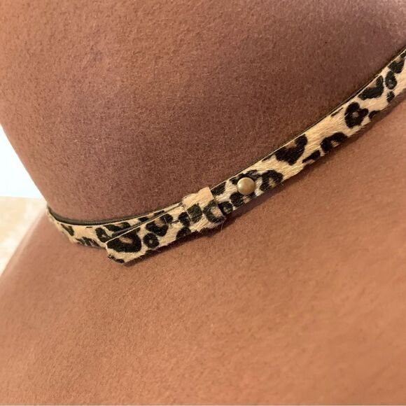 Floppy Wool Hat Caramel Color w/ Cheetah Design Hatband OSFA gorgeous - Picture 6 of 8